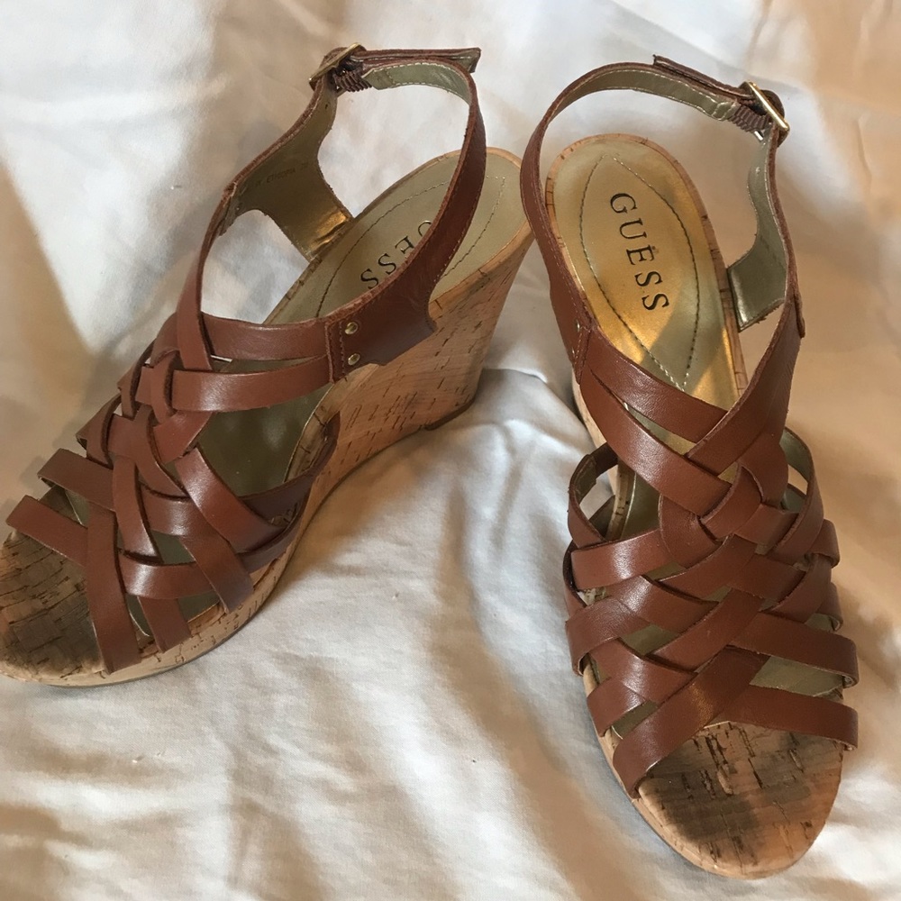 Guess Tan Leather Wedge